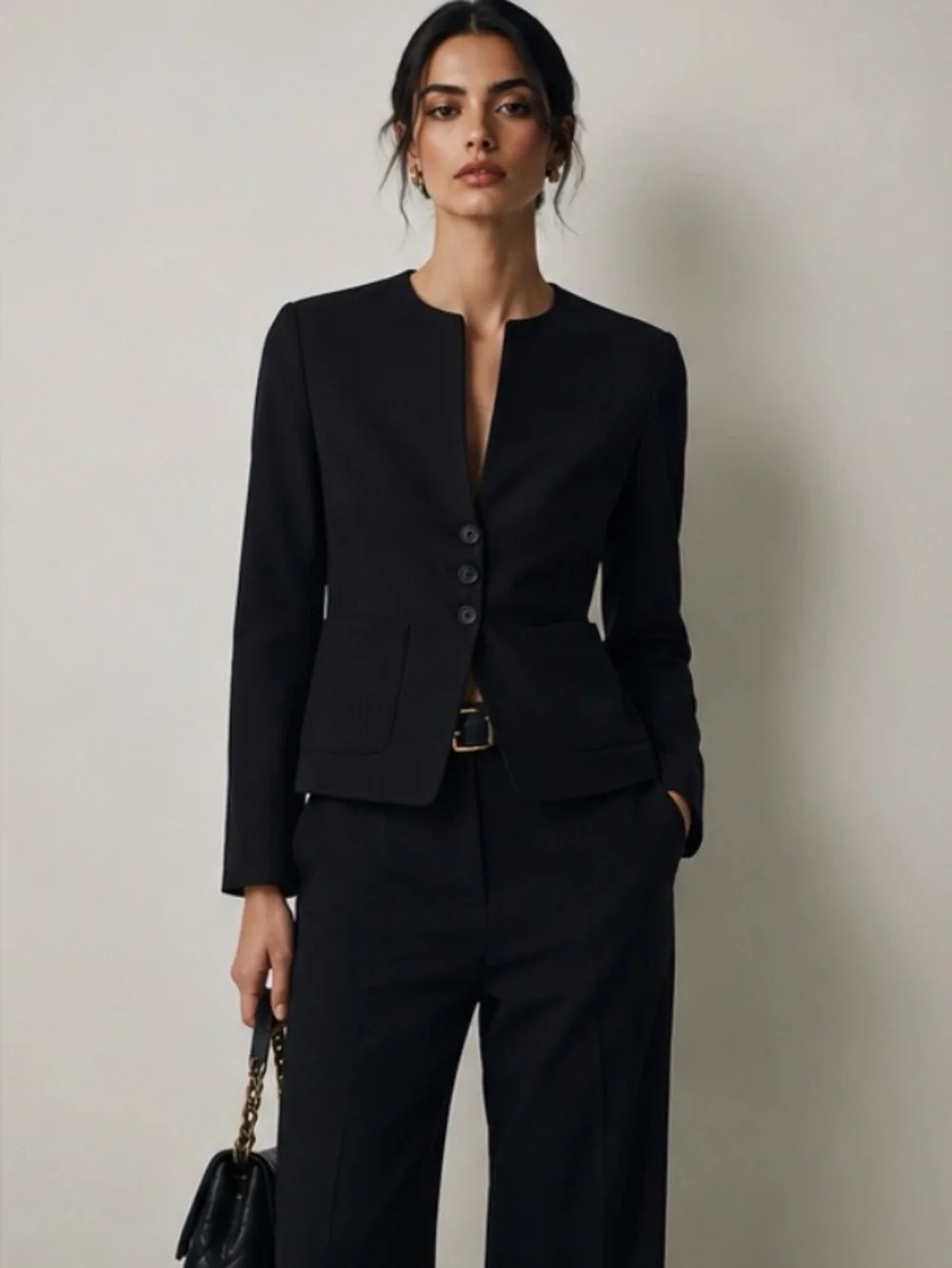 CHANEL Boutique 1998 Spring Black Cotton Silk Collarless Jacket FR 40